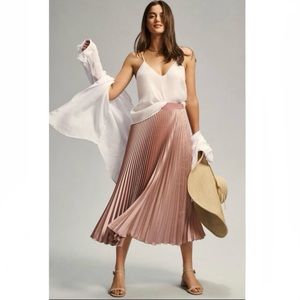 Anthropologie Satin Pleated Midi Skirt in Pink Size Medium